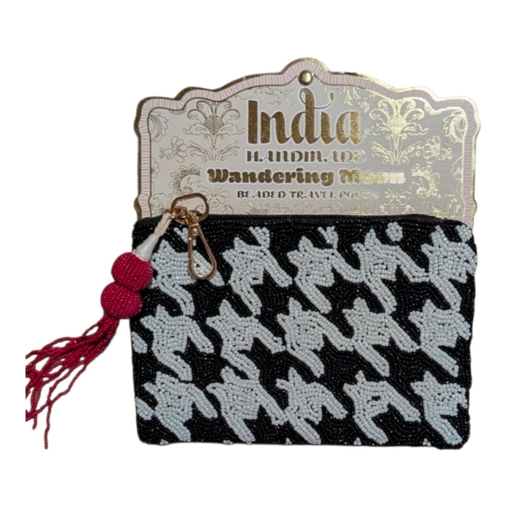 🖤▪️Wandering Moon ▪️India Handmade Black and White Beaded Cosmetic Coin Pouch